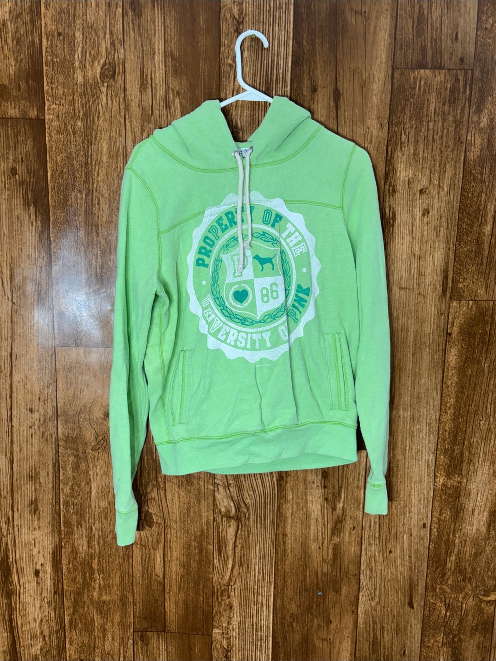 PINK Victoria's Secret Lime Green Graphic Crewneck Hoodie